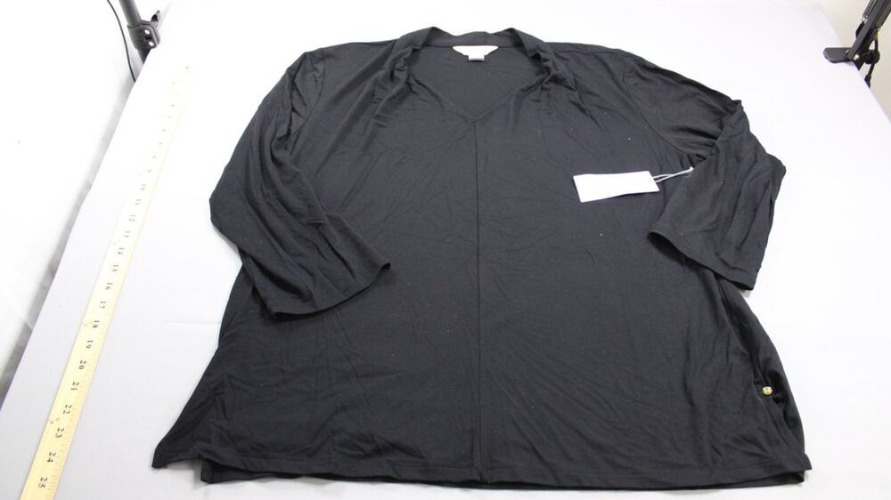 Liz Claiborne Womens Tunic Top XXL Black V-Neck 3/4 Sleeve NWT Stretch